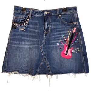 CUSTOM Rock Out Embroidered Denim Skirt, Size 10